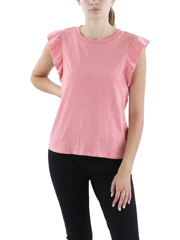 Outlet Clothing Womens Flutter Sleeve Crewneck Pullover Top