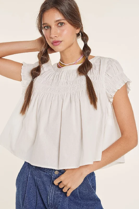 Flash Sale Event Off White Smocked Babydoll Ruffle Crop Top