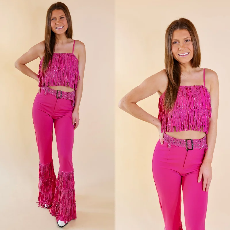 Women's Evening Wear Last Chance Size Large | Cowboy Killer Crystal Fringe Crop Top in Pink