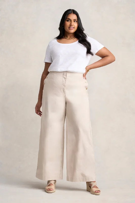 Chic Wardrobe Cotton Wide Leg Pant - Pebble