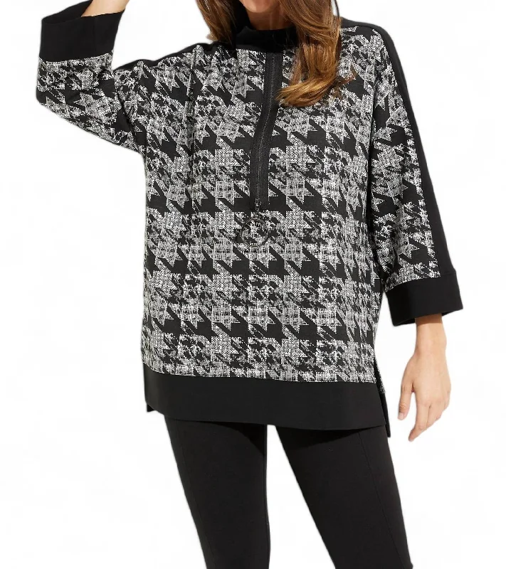 Latest Fashion for Women Printed Zip-Up Tunic In Black White