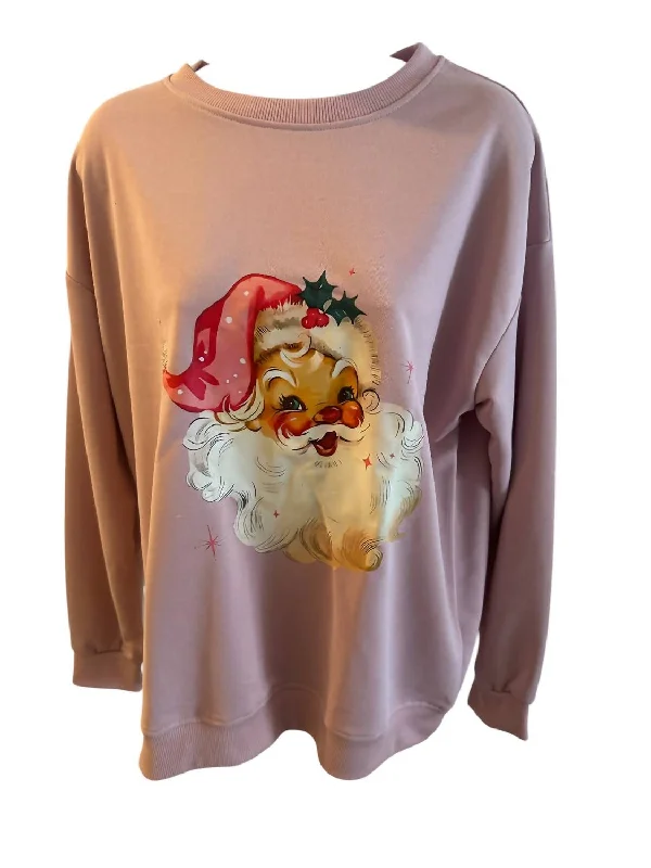 Fashion Women's Clothing Women's Vintage Santa Sweatshirt In Pink