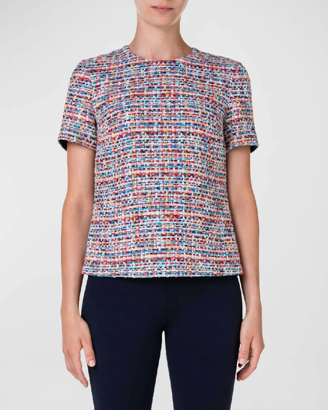 Women's Casual Dresses Short Sleeve Tweed Top In Multi