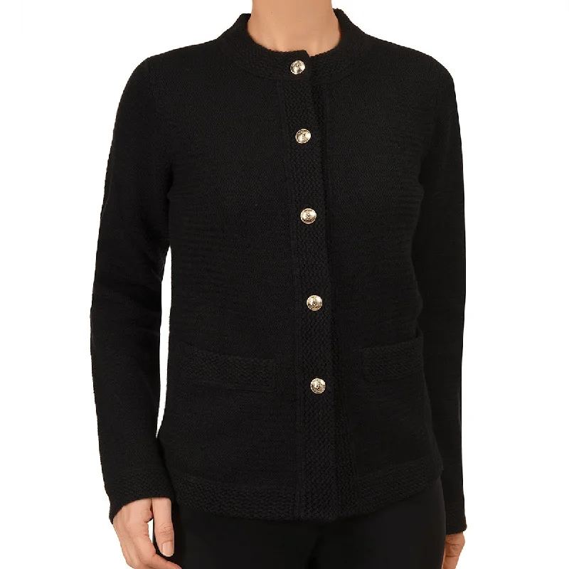 Casual Women's Clothing Traforato Trim Cardigan in Black