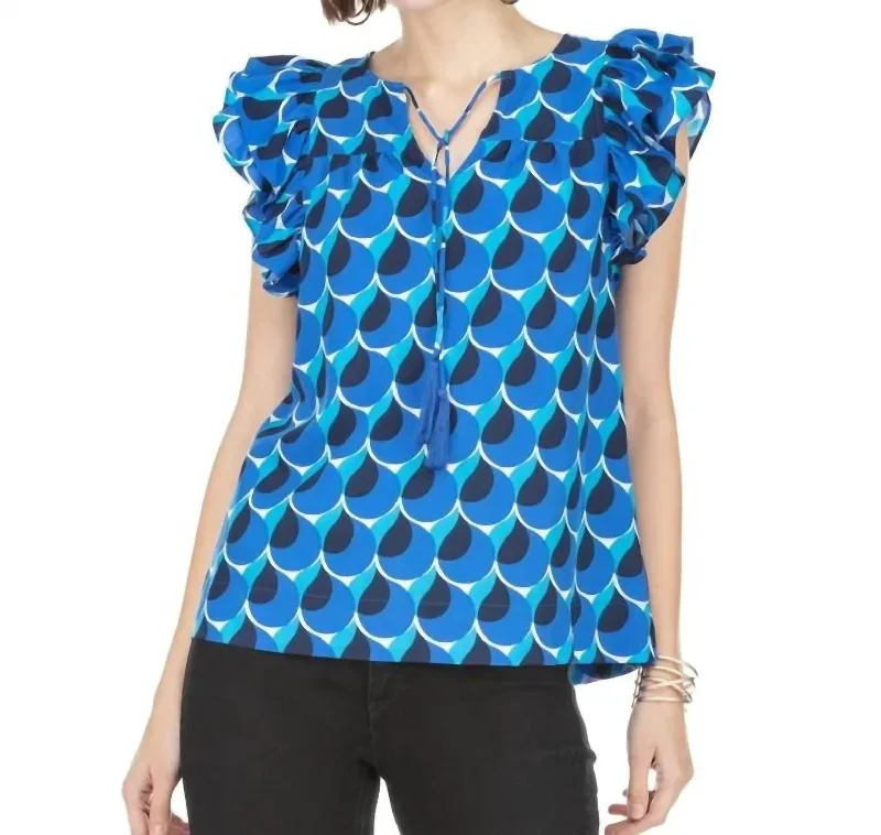 Everyday Women's Fashion Trends Ruffle Short Sleeve Top In Ocean Pattern