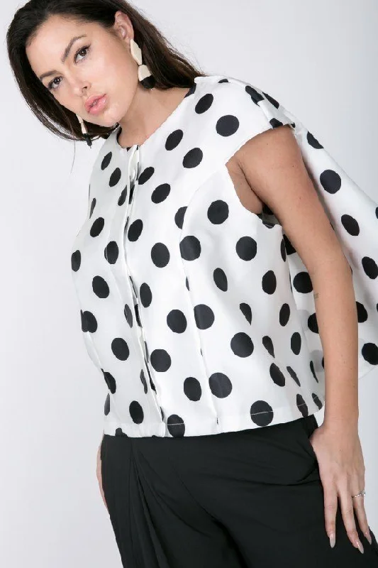 Comfortable Women's Attire Cascade Ruffle Detail Polka Dot Print Top