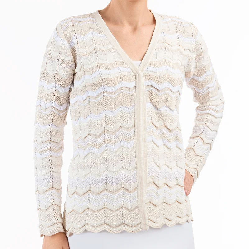 Women's Relaxed Outfit Chevron Cardigan in Beige