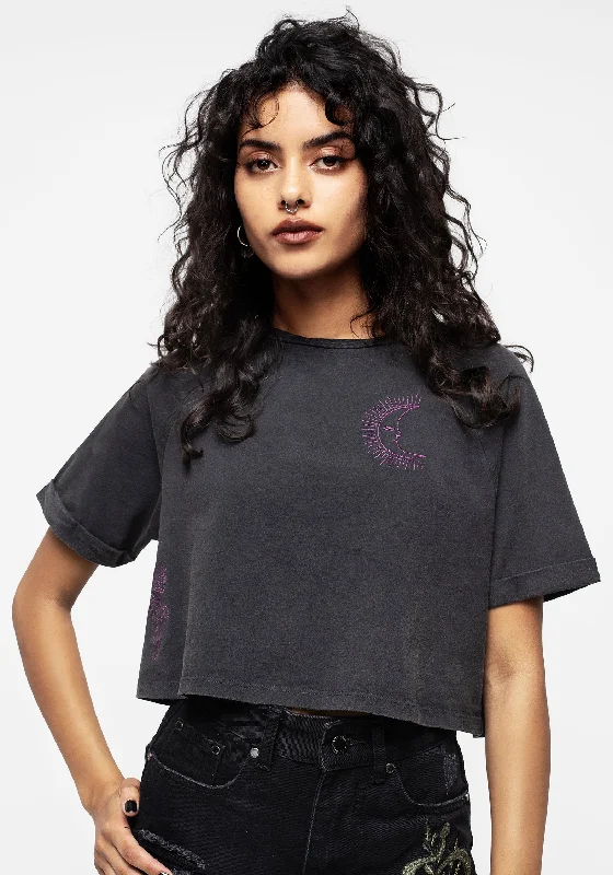 Classic Women's Fashion Scutellaria Embroidered Boxy Crop Tee