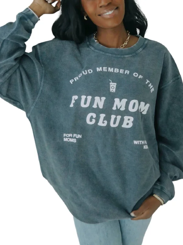 Women's Seasonal Attire Fun Mom Club Corded Sweatshirt In Charcoal