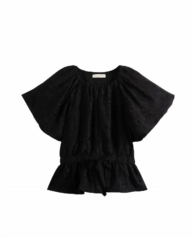 Women's Seasonal Fashion Trends Women's Mirabelle Jacquard Short Sleeve Puff Top In Noir