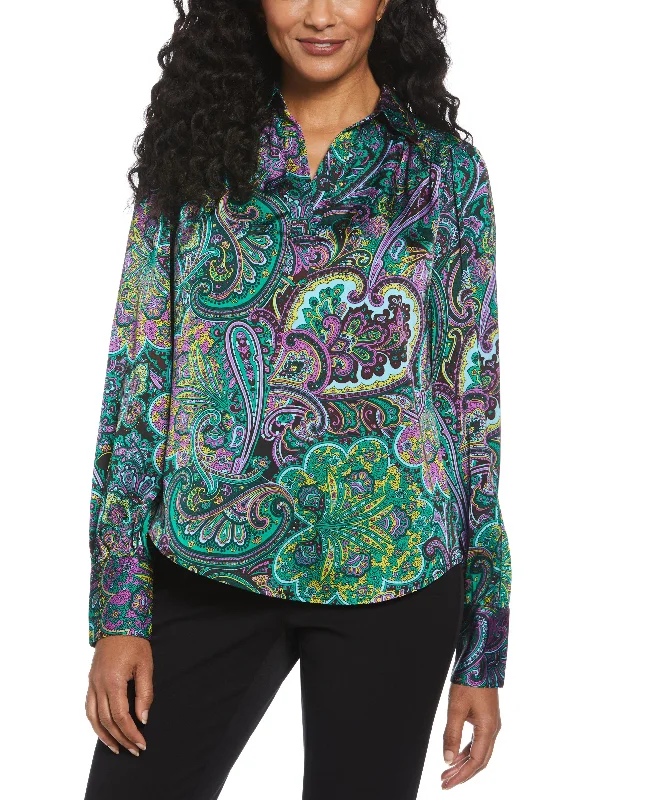 Flash Sales Today Paisley Print Shine Satin Blouse