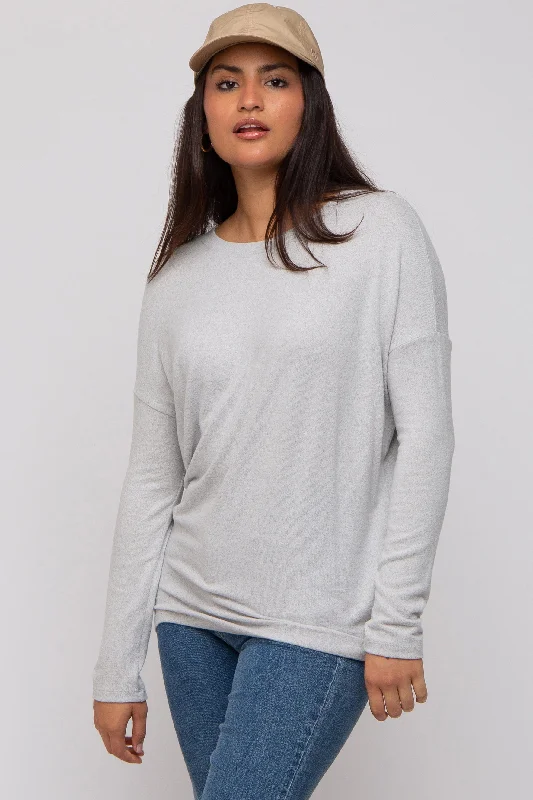 Latest Fashion Heather Grey Knit Long Sleeve Top