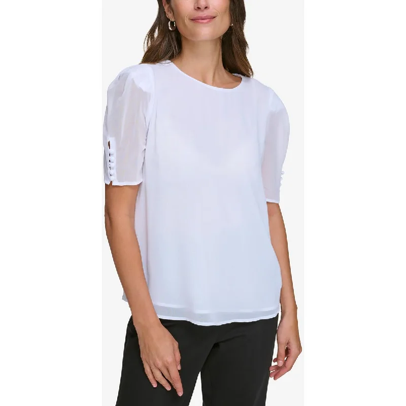 Sophisticated Outfits Petites Womens Sheer Creweck Pullover Top