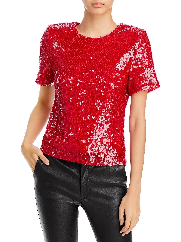 Women's Vintage Garments La Dame Womens Sequined Padded Shoulder T-Shirt