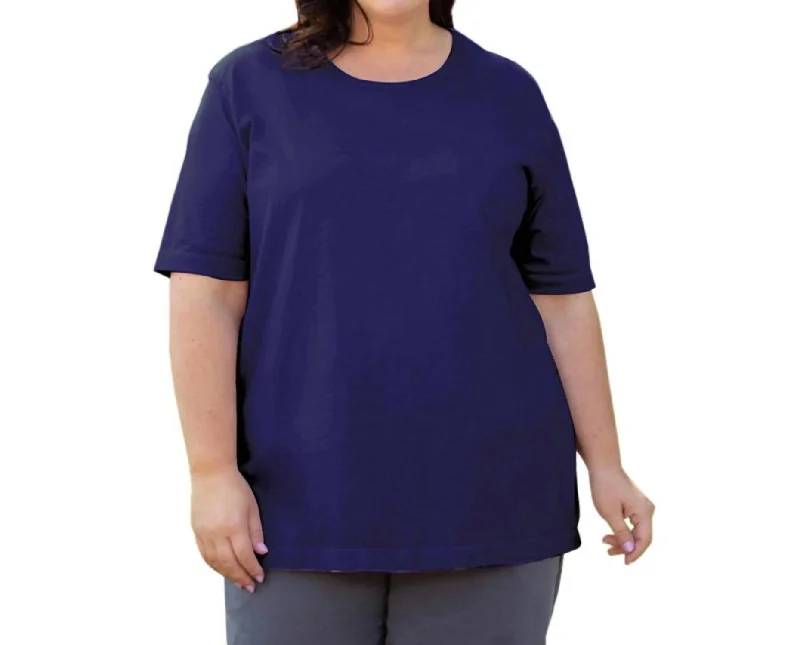 Comfortable Loungewear for Women Jersey U-Neck Short Sleeve Tee - Plus In Blueberry