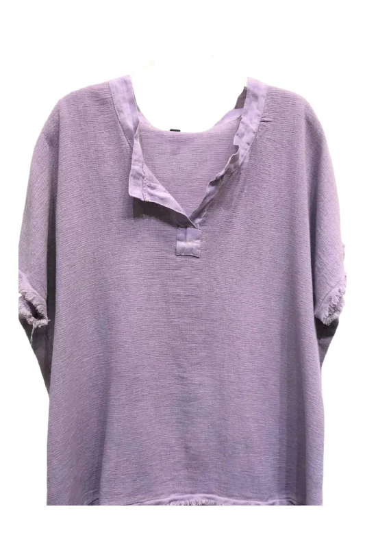 Women's Transitional Outfit Short Sleeve Linen Gauze Oversized Top In Lilac