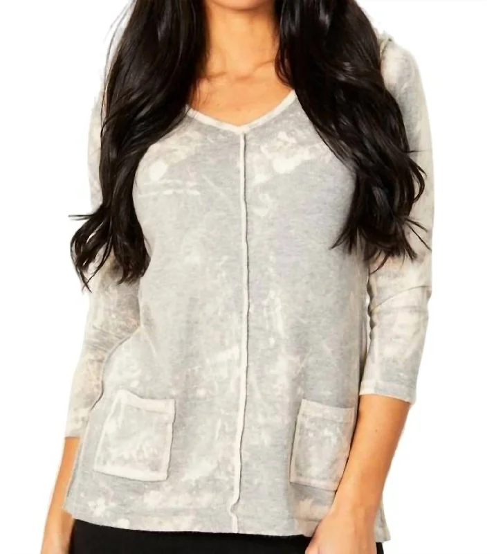 High End Women's Wear Bleach V-Neck Pocket Tunic In Marble (A/s)