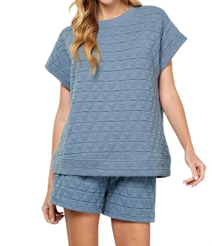 New Arrival Discount Quilted Short Sleeve Top In Blue