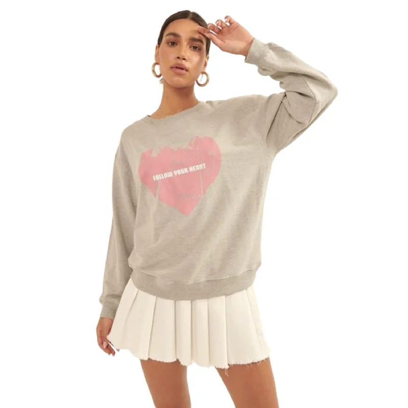 Timeless Women's Apparel Vintage-style Heart Graphic Print French Terry Knit Sweatshirt