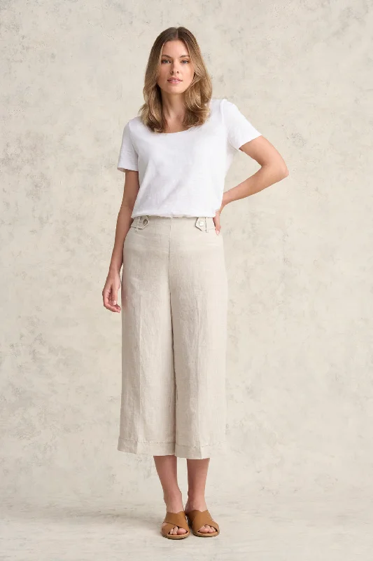 Women Online Clothing Boutiques Linen Culotte - Natural Cross Dye