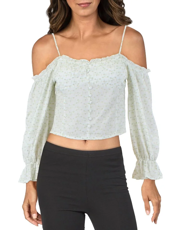 Business Casual Outfits Nikki Womens Embroidered Off The Shoulder Pullover Top