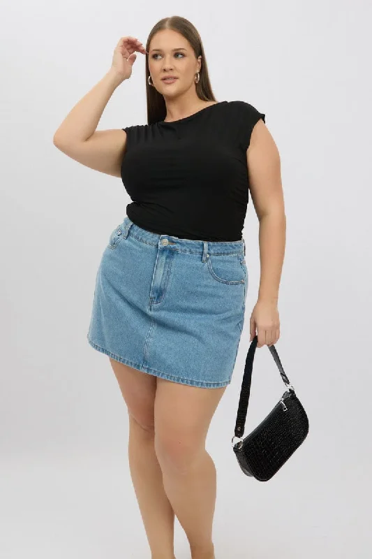 Relaxed Fashion Black Short Sleeve Top Side Ruched Modal