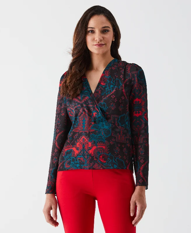 Online Boutiques Clothing Grand Tapestry Print Cross-Front Blouse