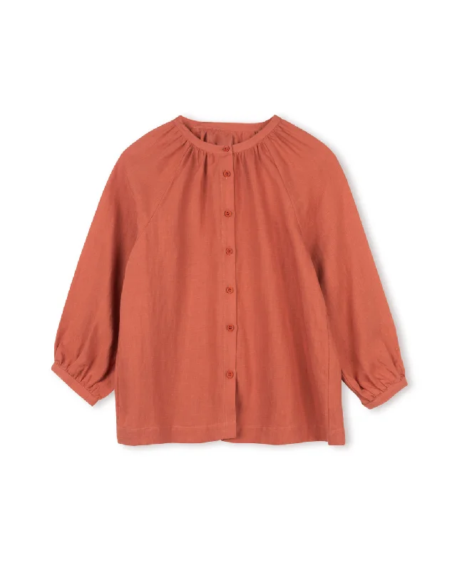 Relaxed Style Linen Bubble Sleeve Blouse