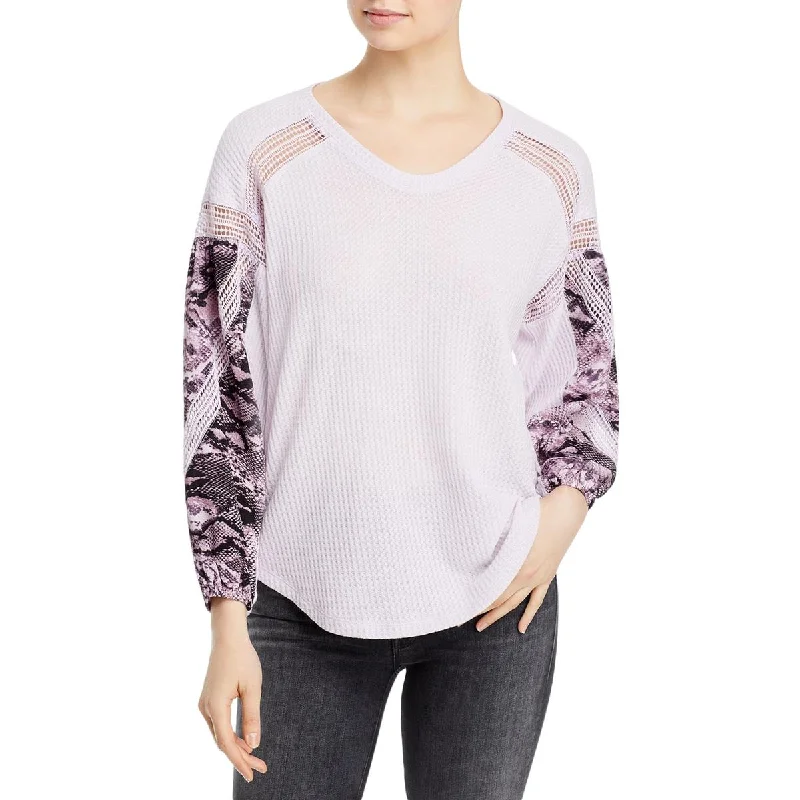 Chic And Comfortable Womens Mixed Media Crewneck Pullover Top