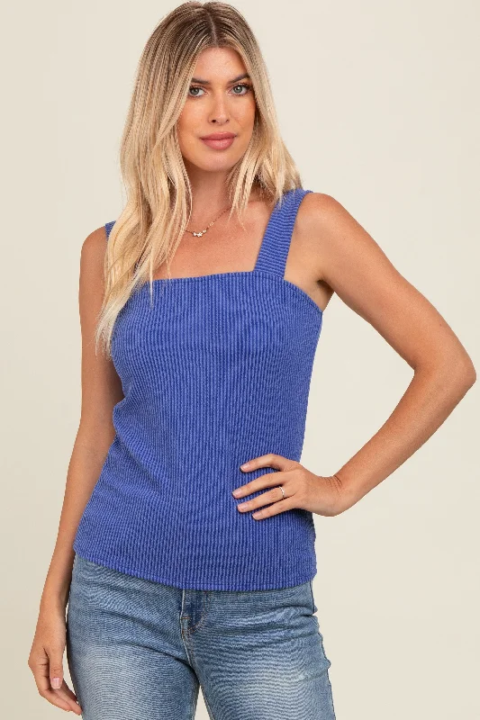 City Fashion Royal Blue Ribbed Square Neck Tank Top