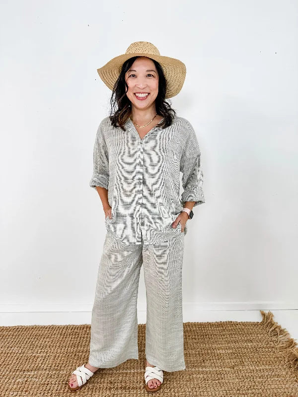 Women's Cozy Outfit For Lounging Resort Button Up and Pant