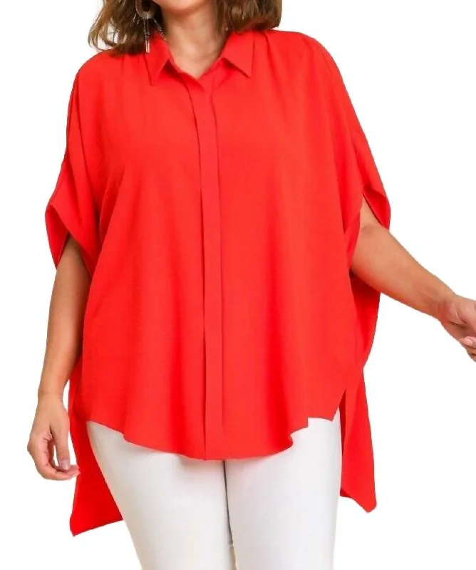 Affordable Women's Clothing Online Hi-Low Tunic Top In Tomato Red