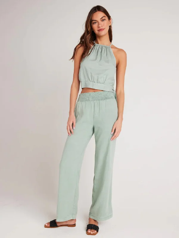 Evening Elegance Smocked Waist Wide Leg Pant - Oasis Green