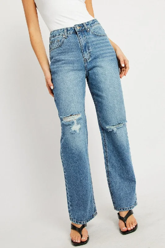 Easygoing Women's Style Denim Straight Jean Mid Rise