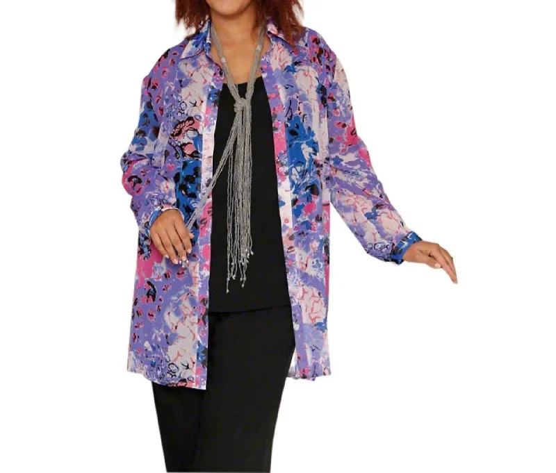 Trendy Casual Outfits Print Long Sleeve Tunic - Plus In Purple Rodie