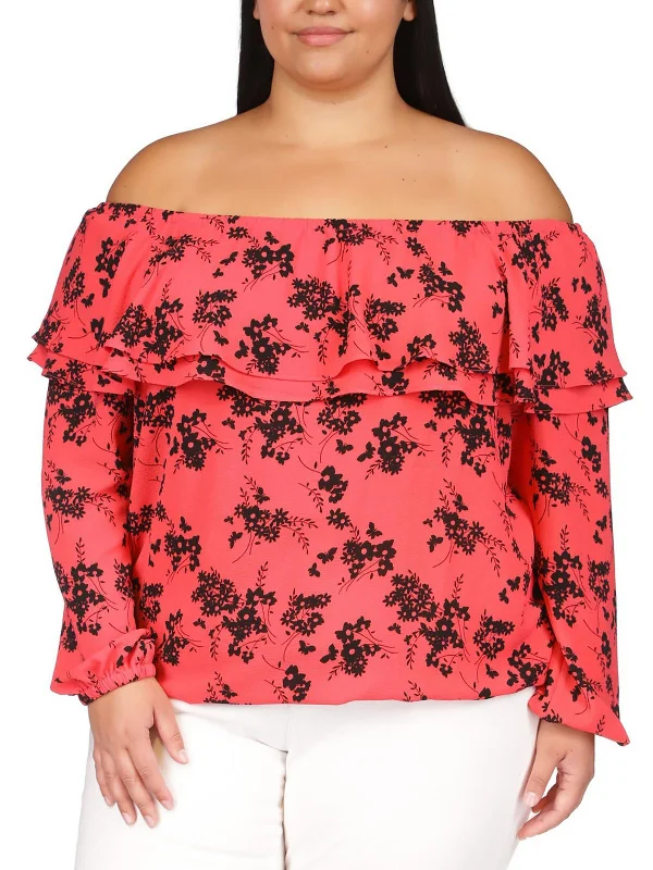 Clothing Sales Plus Womens Floral Print Polyester Pullover Top