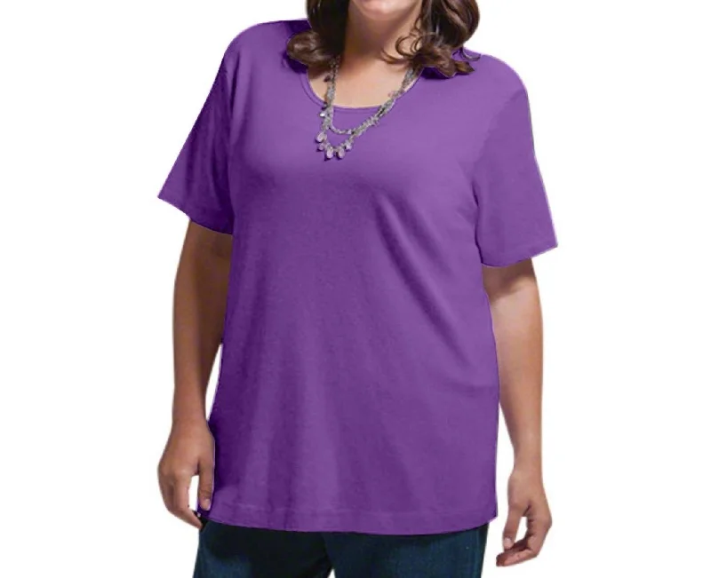 Casual Dresses for Women Solid Short Sleeve U-Neck Tee - Plus In Acai