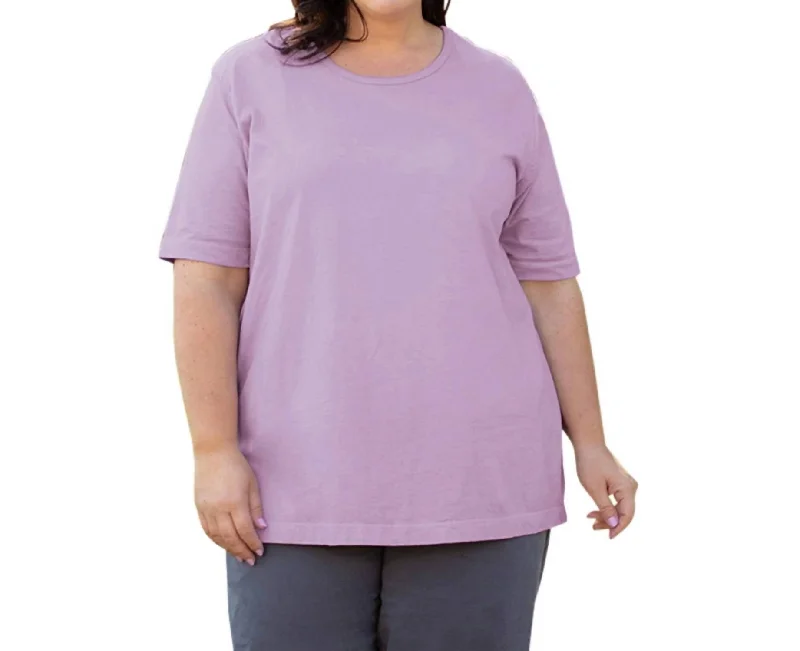 Feminine Dresses for Women in Bold Prints Cotton Short Sleeve Tee - Plus In French Lilac