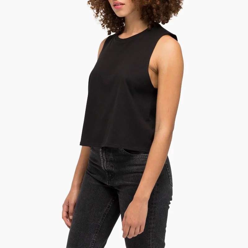 Women's Casual Outfit Cropped Muscle Tank (Black)