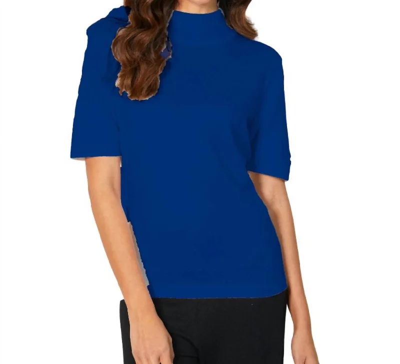 Affordable Women's Apparel Short Sleeve Mock Neck Top In Cadet