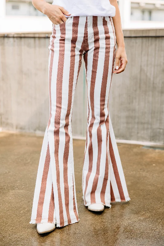 Relaxed Style Until Next Time Rust Orange Striped flare Jeans