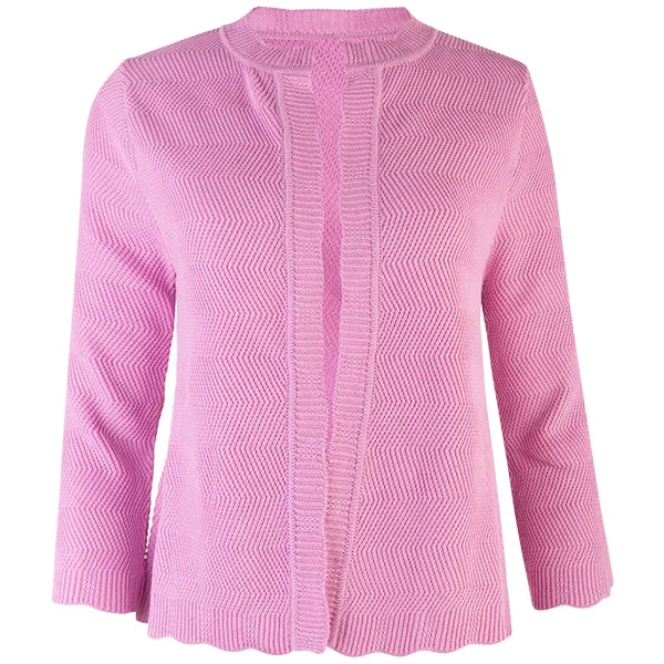 Timeless Women's Outfit Wavy Cotton Cardigan in Bubble Gum Pink