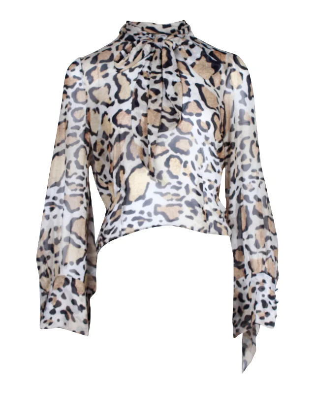 Women's Plus-Size Casual Outfit Petar Petrov Leopard-Print Top in Multicolor Silk