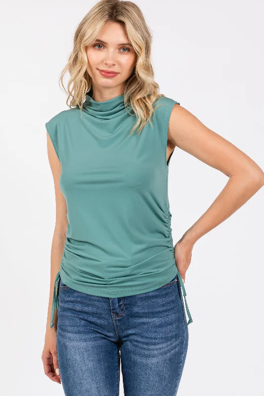 New Arrival Discounts Light Teal Ruched Side Tie Tank Top