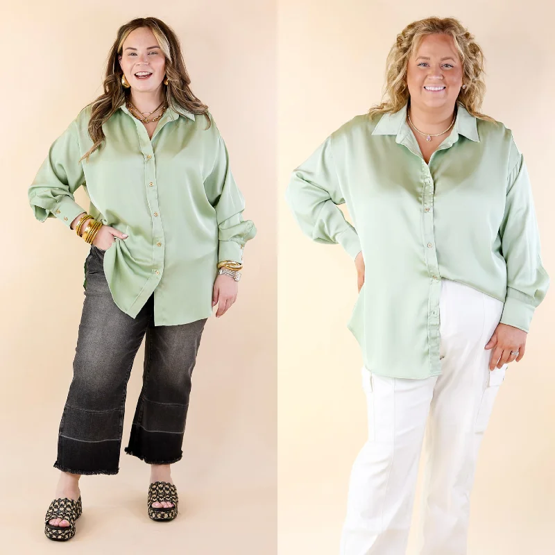 Women's Casual Outfit Tell Me Something Good Long Sleeve Button Up Top in Sage Green