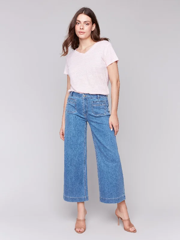 Stylish Savings Patch Pocket Flare Jeans - Blue Jean