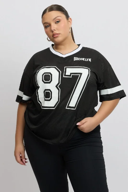 Casual Wear Black Graphic T Shirt Short Sleeve V Neck