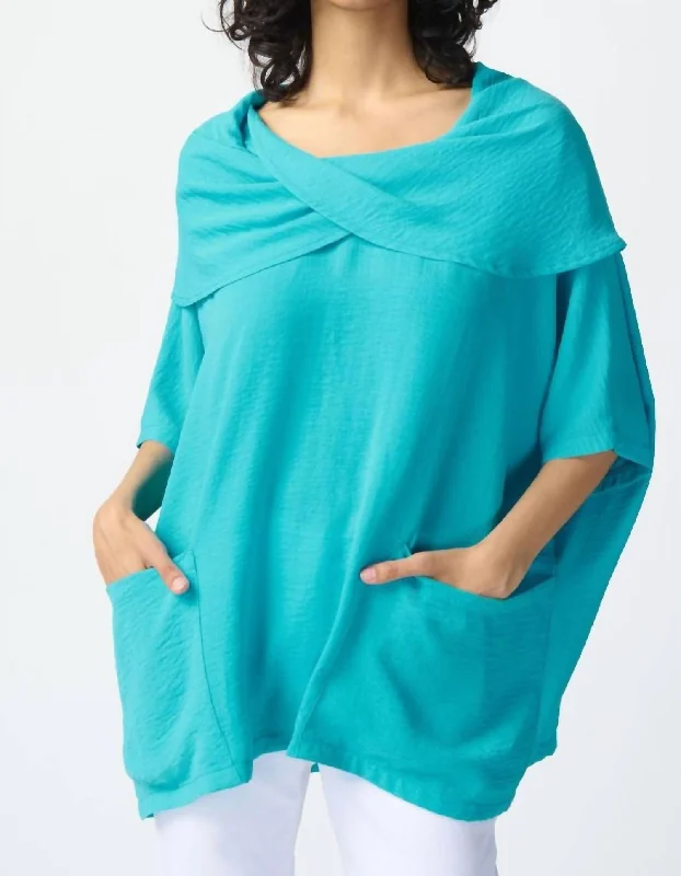 Unique Women's Fashion Pieces Cowl Neck Tunic Top In Seaview