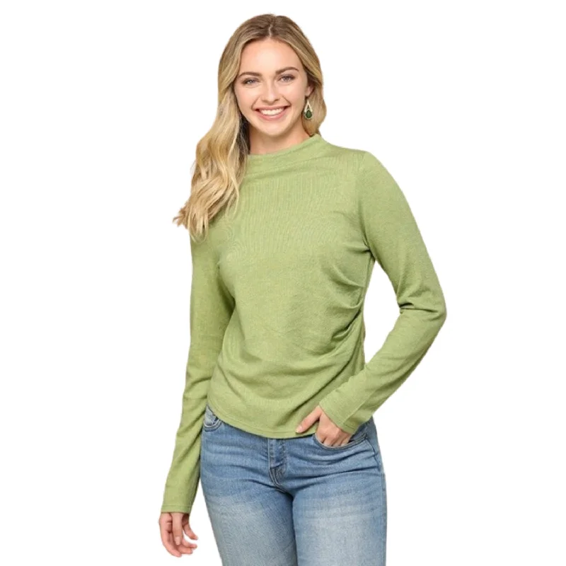 Women's Outerwear Attire Solid And Cozy Soft Knit Mock Neck Top With Side Ruched Detail