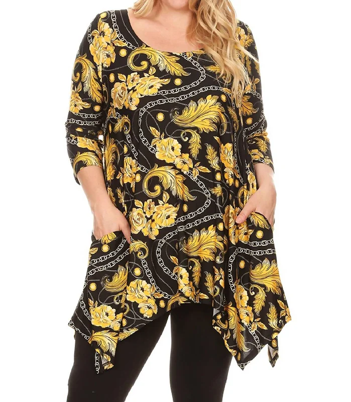 Women's Stylish Outerwear Plus Size Alegra Tunic Top In Black/gold